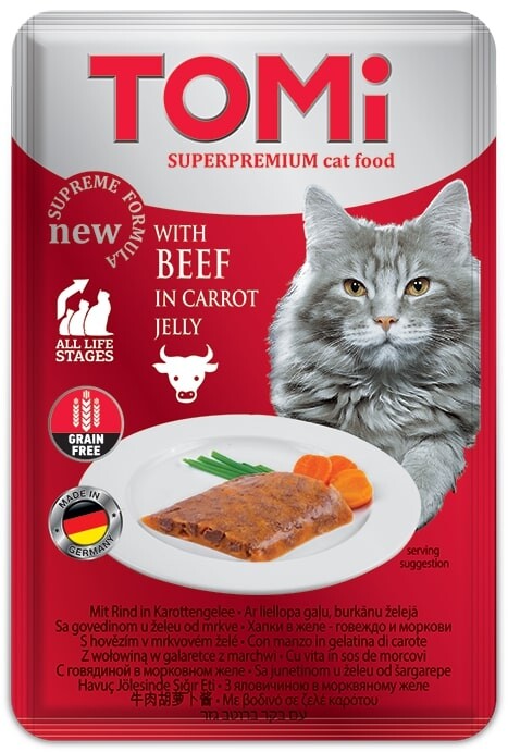 Tomi Pouch Pate Dana Eti Ve Havuçlu Tahılsız Yetişkin Kedi Konservesi 100 GR | SRC: Barcode: 4003024490860
